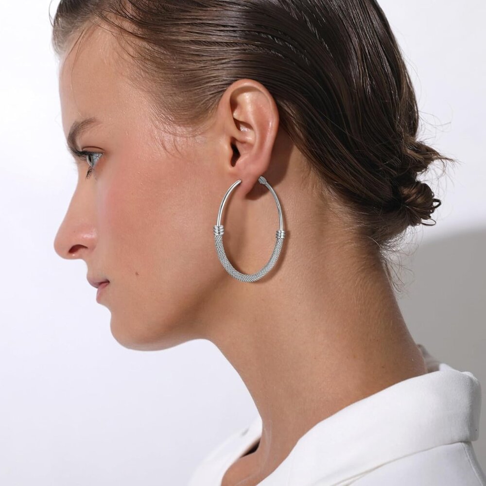 30/40/60/80/100mm Chunky Hoop Earrings For Women Gold Plated/Black Stainless Ste - Picture 8 of 9